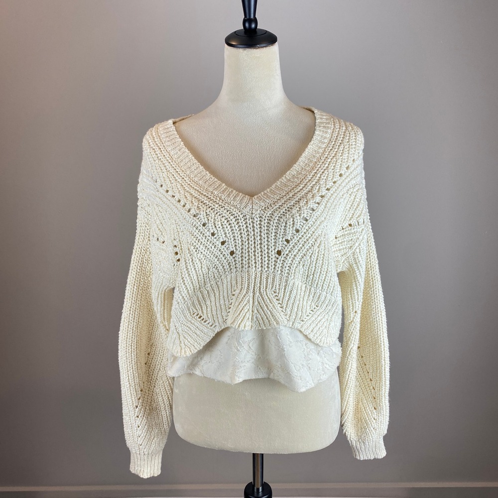 Anthropologie Sweater Women's Size Small Cream Pointelle